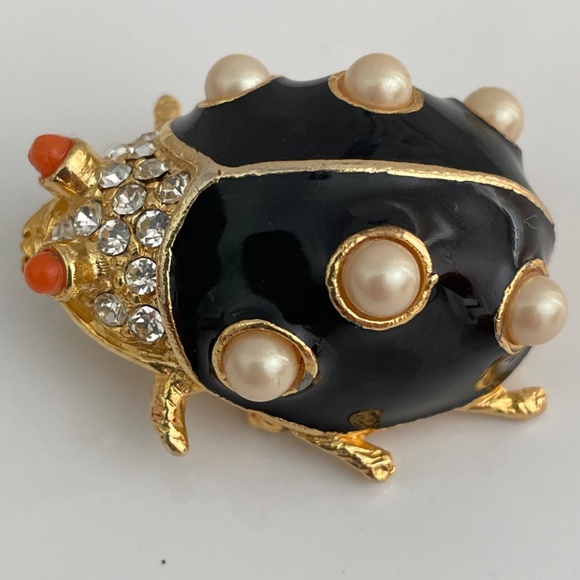Vintage by Kenneth Jay Lane  GP ladybug brooch black enamel - Picture 12 of 14